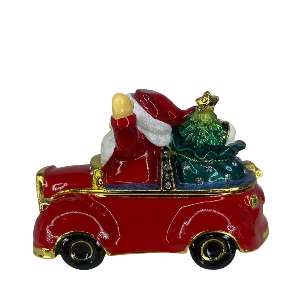 Santa enameled luxury red car bejeweled crystals trinket collectible box - Picture 5 of 11
